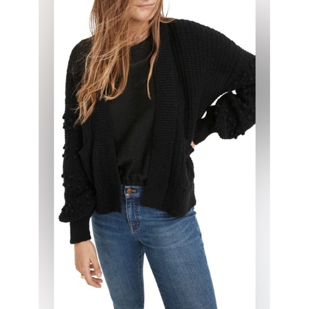 Madewell Bobble Cardigan Sweater Sz S Black Chunky Open-Front Cotton Oversized